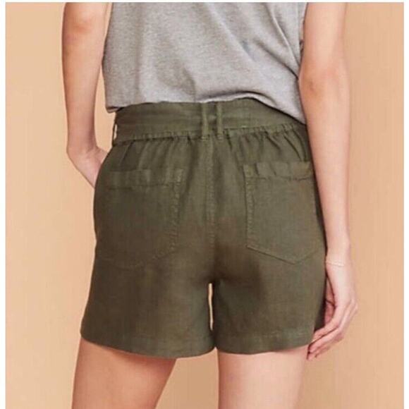 Lou & Grey LOFT Shorts Women's Medium Green Linen Belted Shorts Pockets Beachy - Picture 2 of 11
